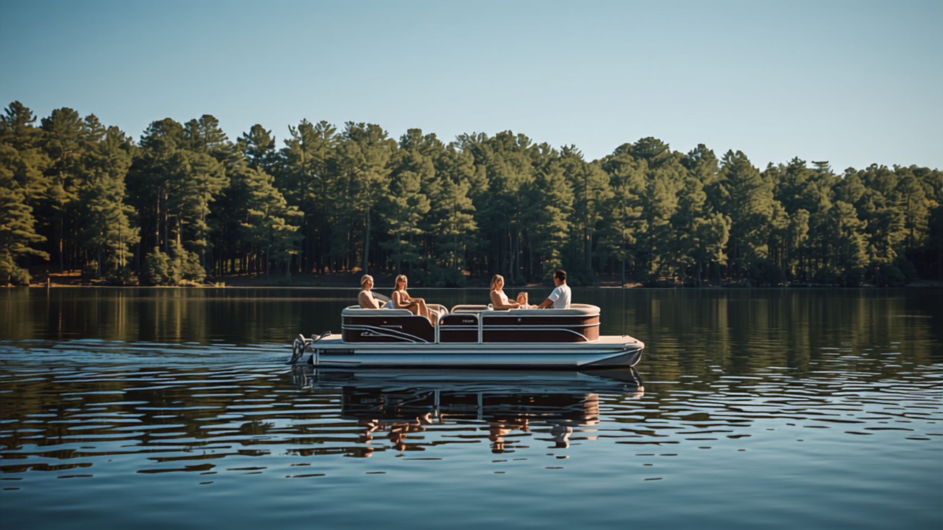 Pontoon boat on a calm lake