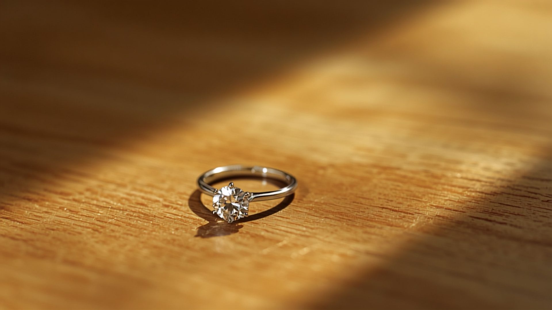 Engagement ring on a wooden table