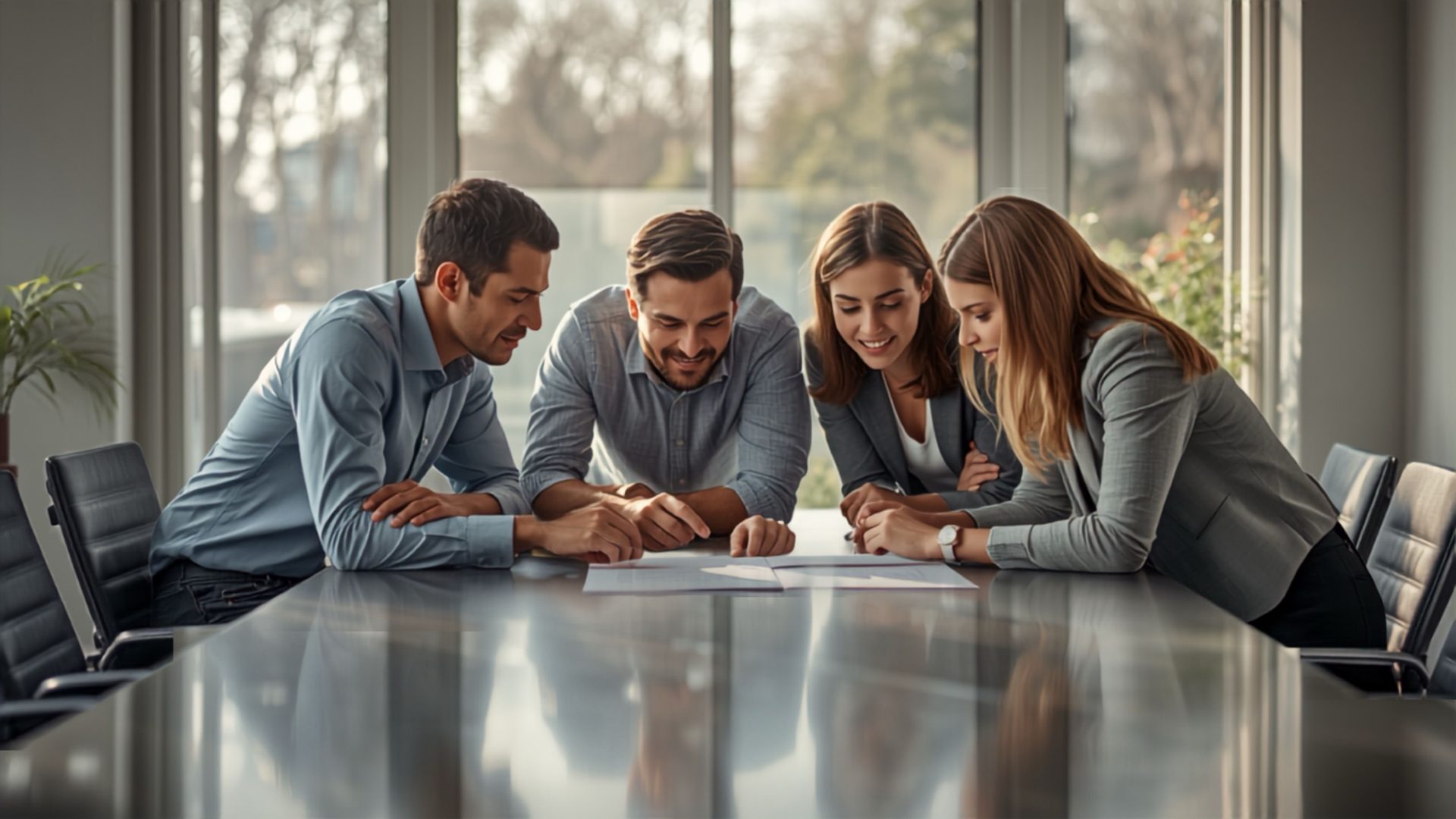 Professional team reviewing documents